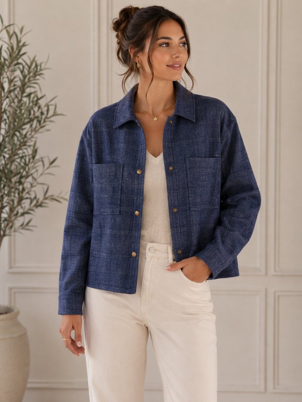 Vince Camuto Navy Utility Jacket Button Front Modern Minimalist | Medium